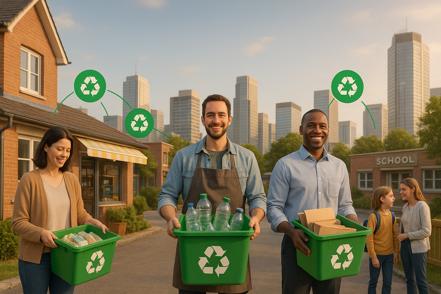 Personas de diferentes sectores participando en reciclaje urbano